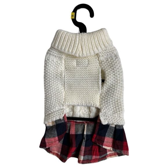 Rachel Zoe Sweater Plaid Skirted Winter Dog Outfit Red/Back Size XS - Picture 4 of 14